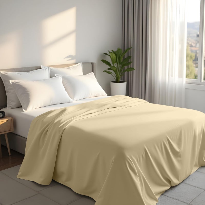 Utopia Bedding  Flat Sheet Super King Size  Easy Care Soft Brushed Polyester  Microfiber Fabric  Wrinkle Shrinkage and Fade Resistant  Beige