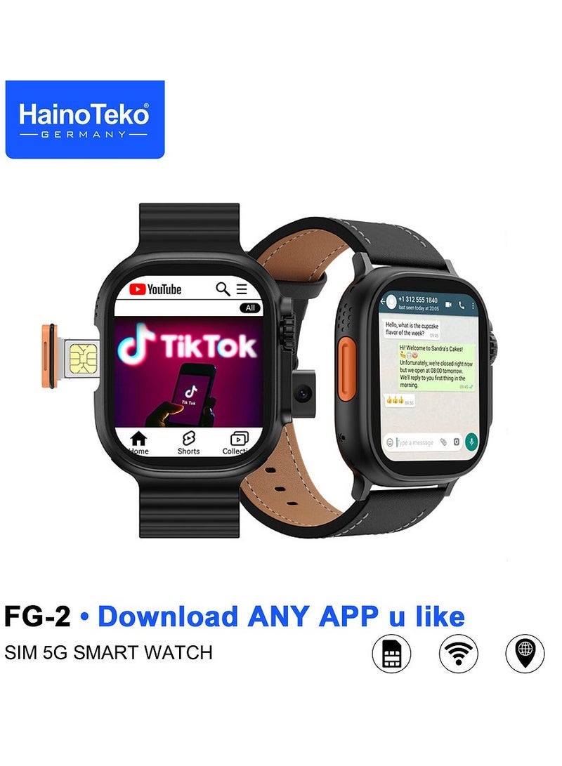 Haino Teko Haino Teko FG-2 5G Android Smart Watch with 5G SIM Support, Built-in Front and Back Camera, GPS Tracking, and Fitness Monitoring – Stylish Black Design for Ladies and Gents – Perfect for Calls, Messaging, Navigation, and Health Tracking - Image 1