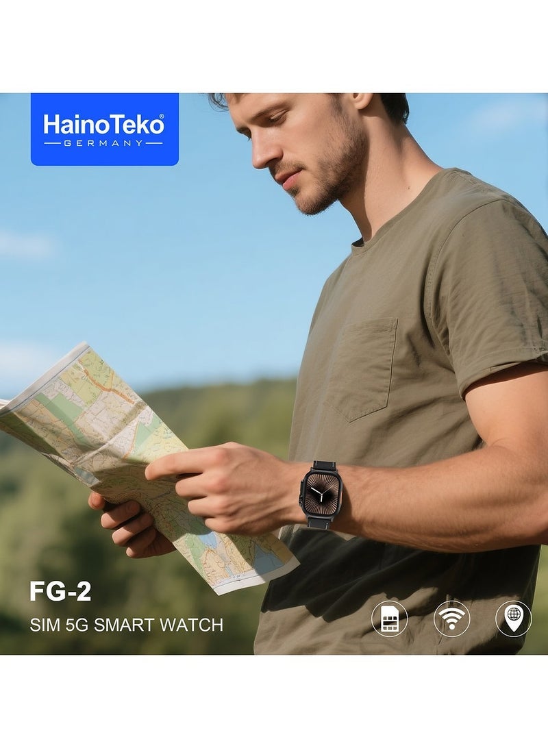 Haino Teko Haino Teko FG-2 5G Android Smart Watch with 5G SIM Support, Built-in Front and Back Camera, GPS Tracking, and Fitness Monitoring – Stylish Black Design for Ladies and Gents – Perfect for Calls, Messaging, Navigation, and Health Tracking - Image 2