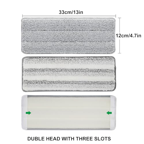 HiBaby Flat Mop Pads, 3 Pack 13" X 4.9" Microfiber Mop Pad/Refill/Head, Mop Pads Washable Microfiber Squeeze Cleaning Mop Heads Replacement - White and Grey - Image 4