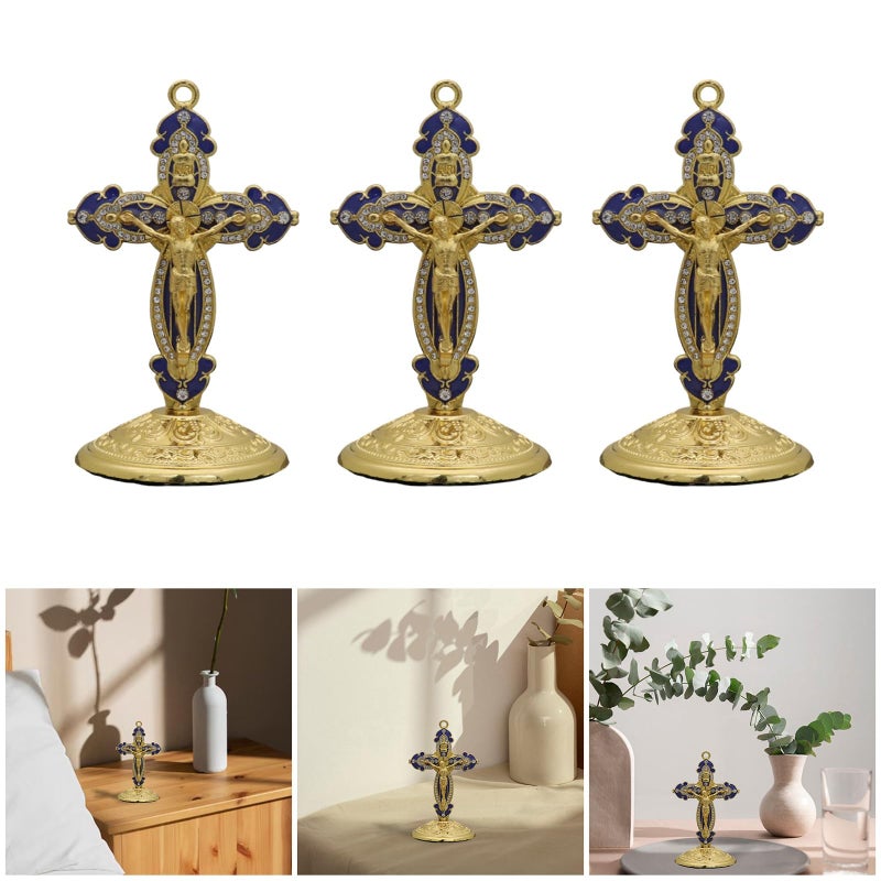 Black Artistic Metal Enameled Crucifix Religious Home Decor Car Interior Accent - Image 3