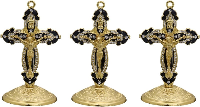 Black Artistic Metal Enameled Crucifix Religious Home Decor Car Interior Accent - Image 1