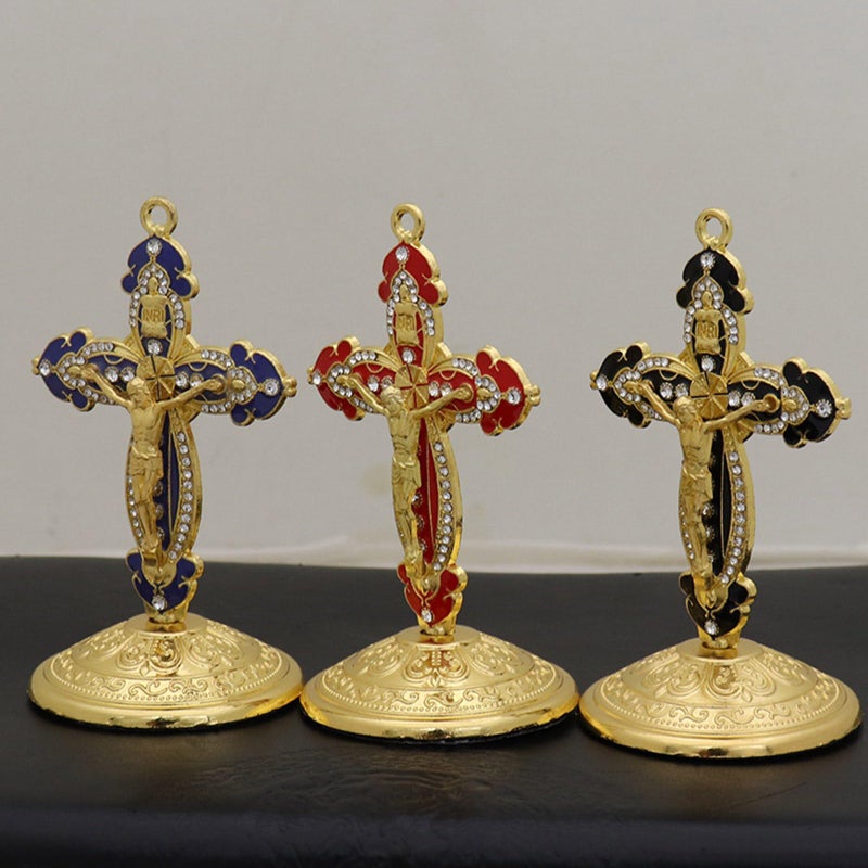 Black Artistic Metal Enameled Crucifix Religious Home Decor Car Interior Accent - Image 4