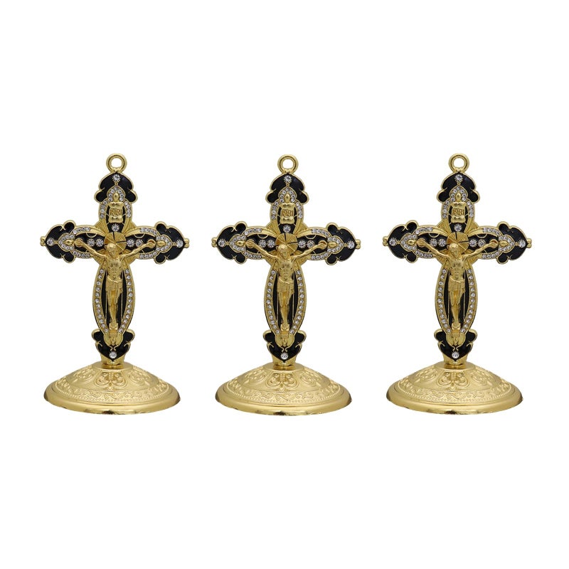 Black Artistic Metal Enameled Crucifix Religious Home Decor Car Interior Accent - Image 2