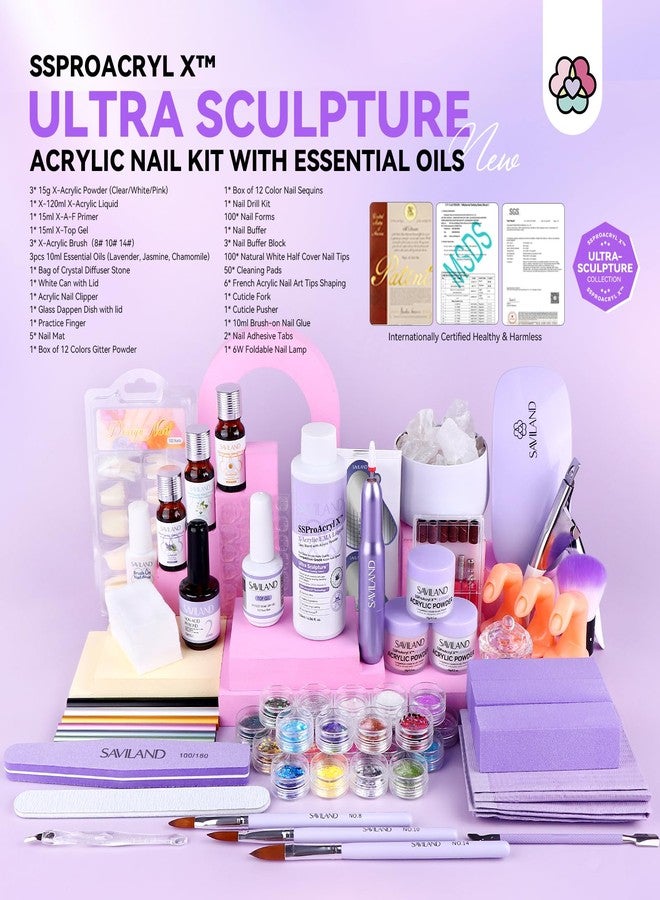 SAVILAND Professional Acrylic Nail Kit with Drill: Nail Kit Acrylic Set with 4OZ High Volumn EMA Monomer Nail Table Mat Essential Oil Nail Brush Nail Drill Kit Nail Extension Carving Women DIY Salon - Image 2