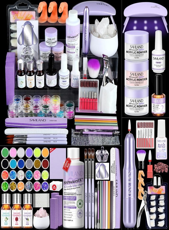 SAVILAND Professional Acrylic Nail Kit with Drill: Nail Kit Acrylic Set with 4OZ High Volumn EMA Monomer Nail Table Mat Essential Oil Nail Brush Nail Drill Kit Nail Extension Carving Women DIY Salon - Image 1
