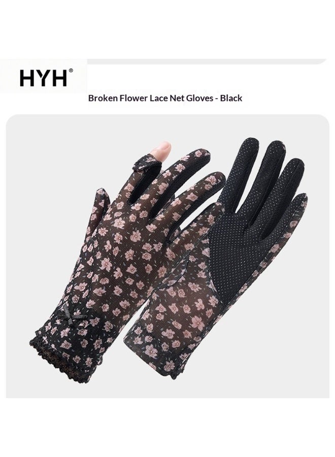 HYH Women's Lace Floral Sun Protection Gloves, Summer Thin UV Protection Full Finger Gloves, Non-Slip Touchscreen Gloves for Driving & Cycling - Image 1
