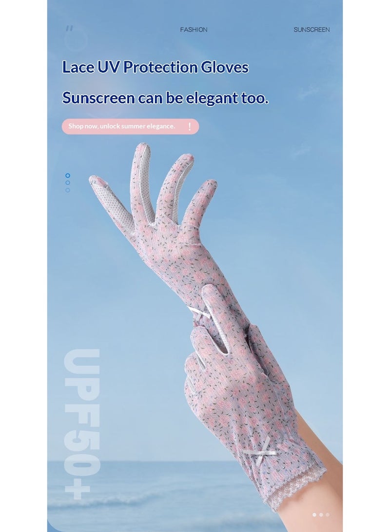 HYH Women's Lace Floral Sun Protection Gloves, Summer Thin UV Protection Full Finger Gloves, Non-Slip Touchscreen Gloves for Driving & Cycling - Image 2