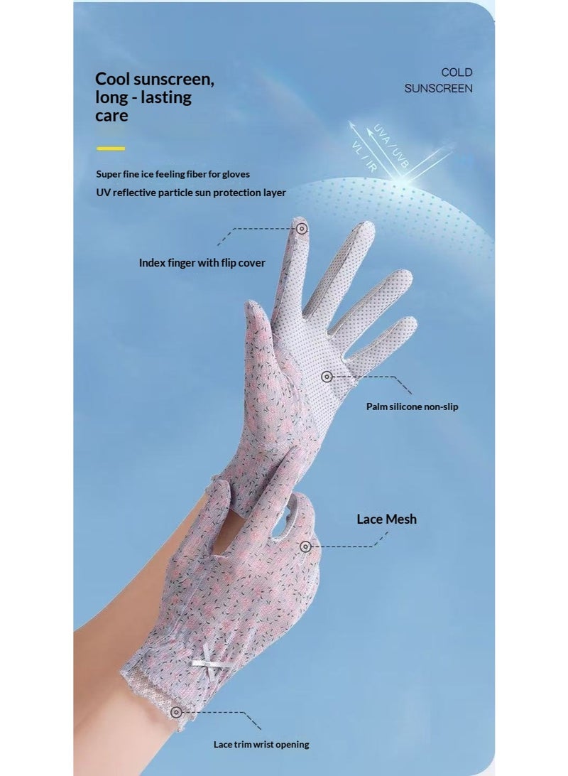 HYH Women's Lace Floral Sun Protection Gloves, Summer Thin UV Protection Full Finger Gloves, Non-Slip Touchscreen Gloves for Driving & Cycling - Image 4