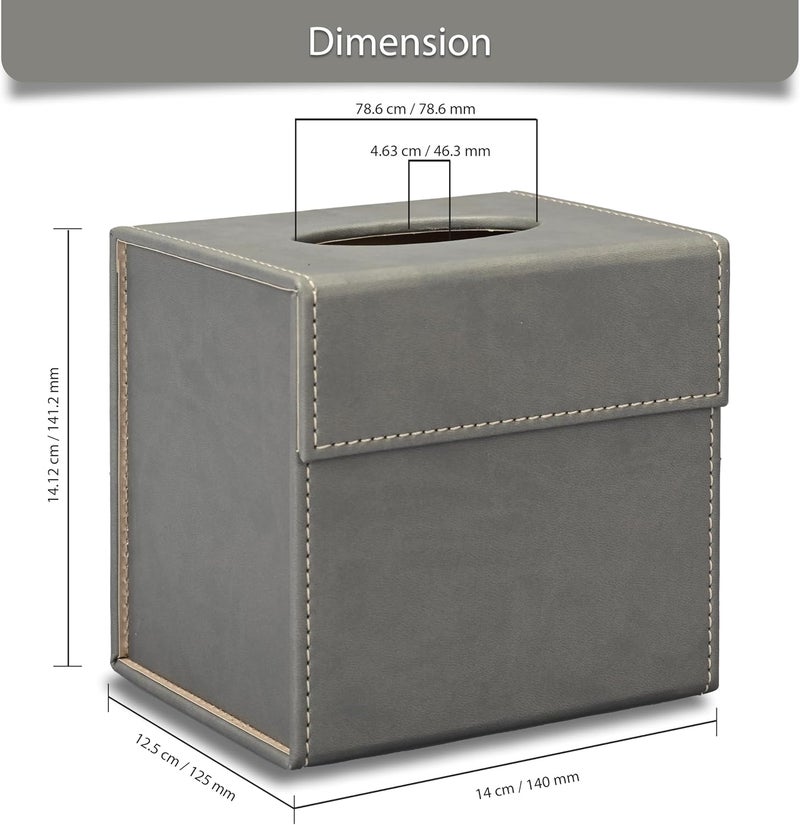 FIS Grey Tissue Box Holder - Italian PU Material with Magnetic Flap Closure - Image 4