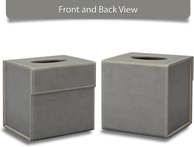 FIS Grey Tissue Box Holder - Italian PU Material with Magnetic Flap Closure - Image 2