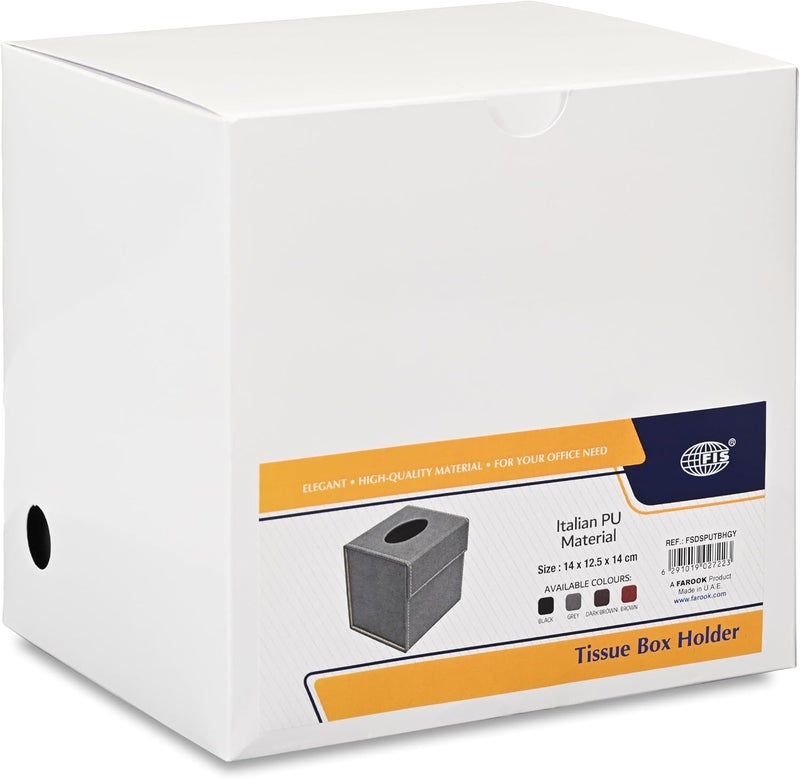 FIS Grey Tissue Box Holder - Italian PU Material with Magnetic Flap Closure - Image 5