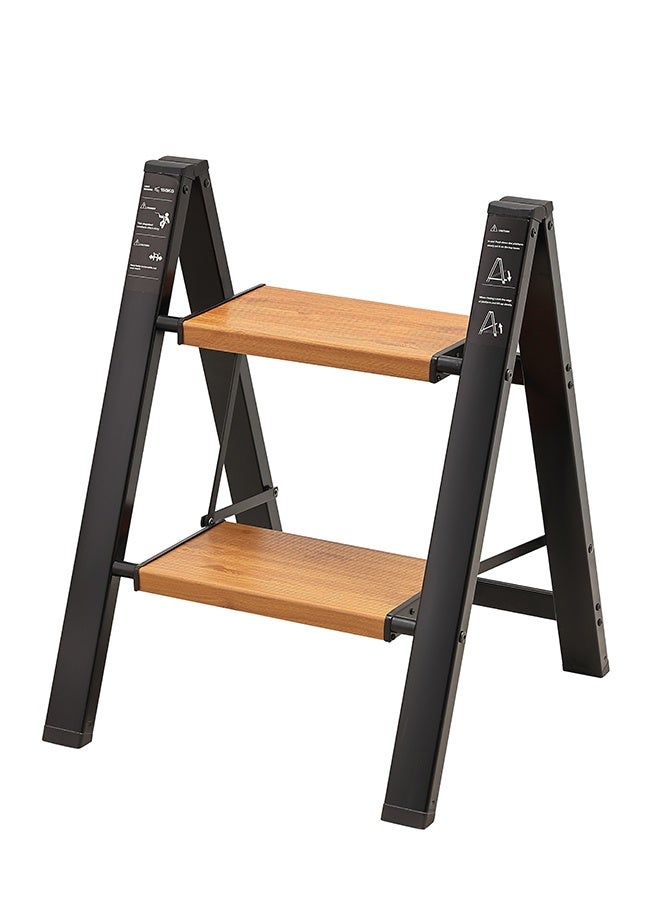 LAWAZIM Pro7 2-Step Folding Ladder - Brown - 150kg Load Capacity Step Stool with Wide Anti-Slip Pedals, Space-Saving Design, Support Rod Structure, and Noise-Free Feet - for Indoor and Outdoor Use - Image 1