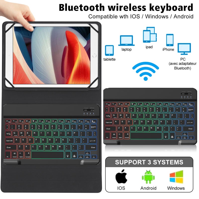 BT keyboard universal 9-inch to 11 inch tablet keyboard protective case BT keyboard+leather case - Image 1