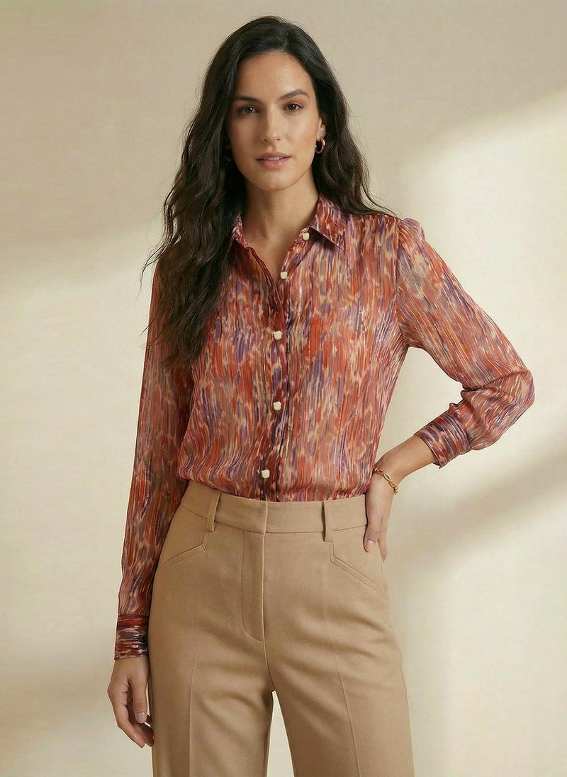 Globus Women's Maroon Party Shirt with Spread Collar and Abstract Print - Image 1