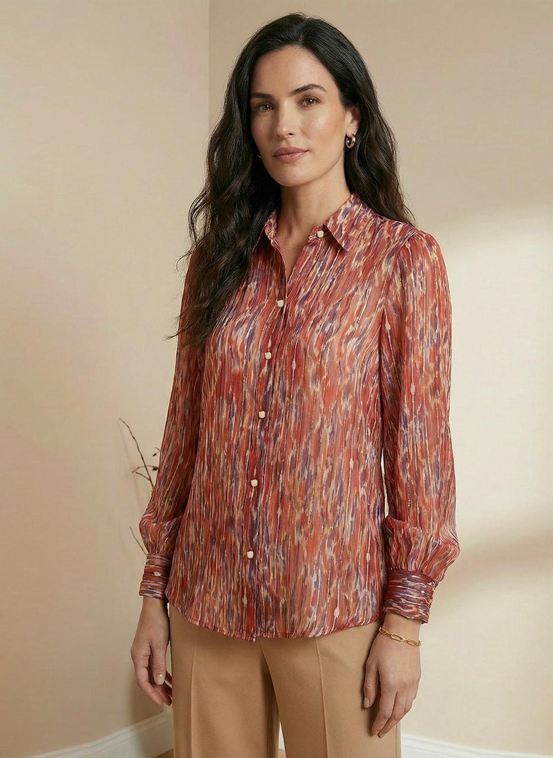 Globus Women's Maroon Party Shirt with Spread Collar and Abstract Print - Image 3