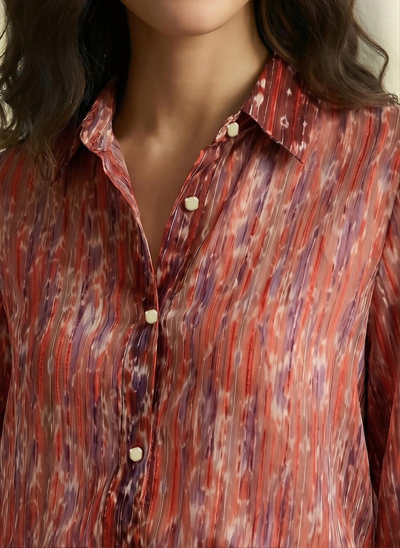 Globus Women's Maroon Party Shirt with Spread Collar and Abstract Print - Image 5