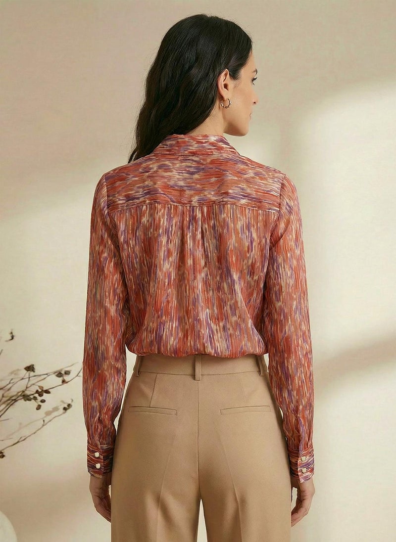 Globus Women's Maroon Party Shirt with Spread Collar and Abstract Print - Image 4