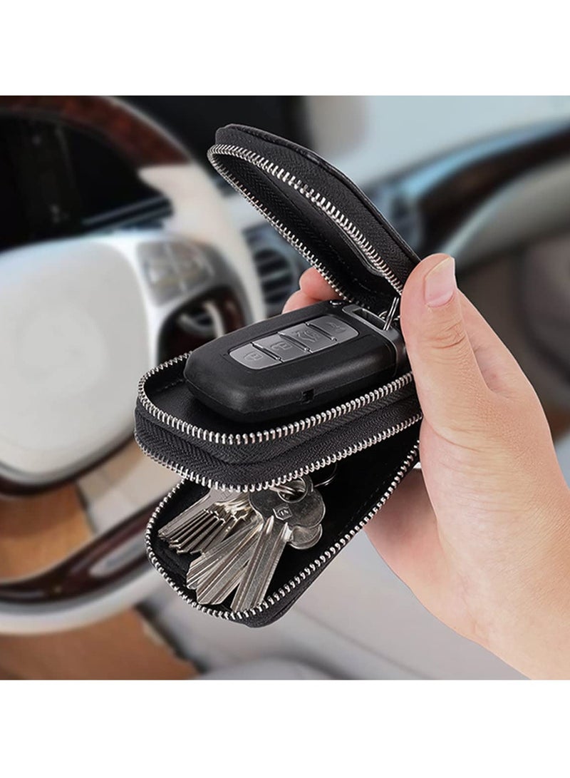 SYOSI Car Key Fob Case, Genuine Leather Car Smart Key with Lanyard and Zipper Closure, Key Protection Cover for Men Women Fob Holder for Remote Key Fob(Coffee) - Image 5