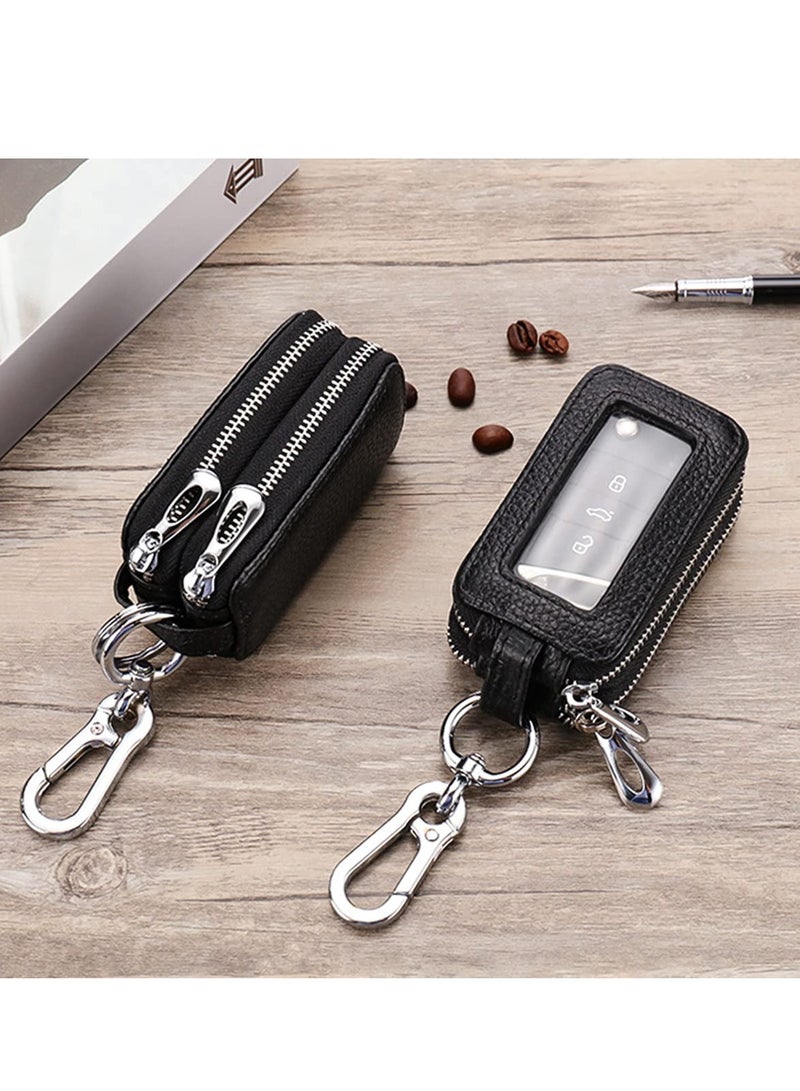 SYOSI Car Key Fob Case, Genuine Leather Car Smart Key with Lanyard and Zipper Closure, Key Protection Cover for Men Women Fob Holder for Remote Key Fob(Coffee) - Image 4