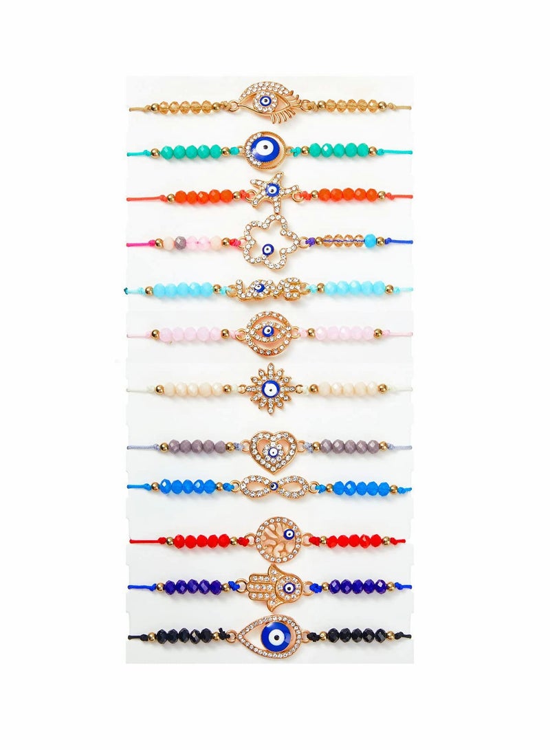 Excefore Beaded Bracelets Colorful Braided Rope Bracelets Adjustable Good Luck Amulet Bangle Handmade Bracelets Charm Strand Bracelet for Women Girls Boys 12 Pieces - Image 1
