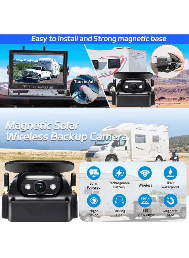 Solar Powered Wireless Magnetic Backup Camera 7 Inch 1080P Monitor System for Truck Powered Rechargeable Waterproof - Image 3