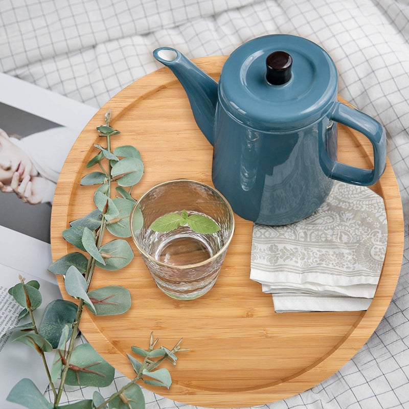 Fasmov فاسموف 12 بوصة قطرها صينية دوارة من الخيزران، صينية خشبية سميكة دوارة لرف التوابل لمطبخك، - Image 5