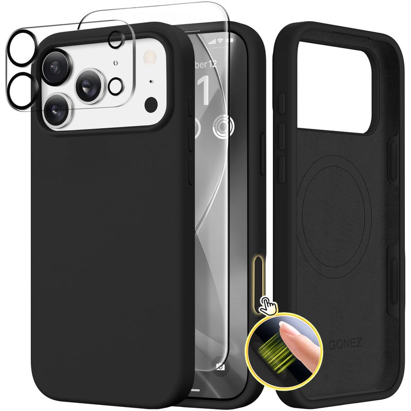 GONEZ Magnetic for iPhone 17 Pro Max Case, Compatible with MagSafe, [Screen Protector + Camera Lens Protector], Liquid Silicone Anti-Scratch Shockproof Protective Phone Case 6.9 inch, Black - Image 1