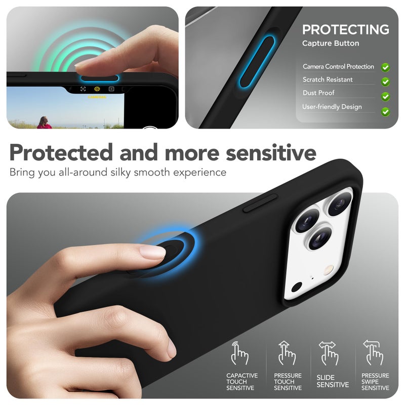 GONEZ Magnetic for iPhone 17 Pro Max Case, Compatible with MagSafe, [Screen Protector + Camera Lens Protector], Liquid Silicone Anti-Scratch Shockproof Protective Phone Case 6.9 inch, Black - Image 5