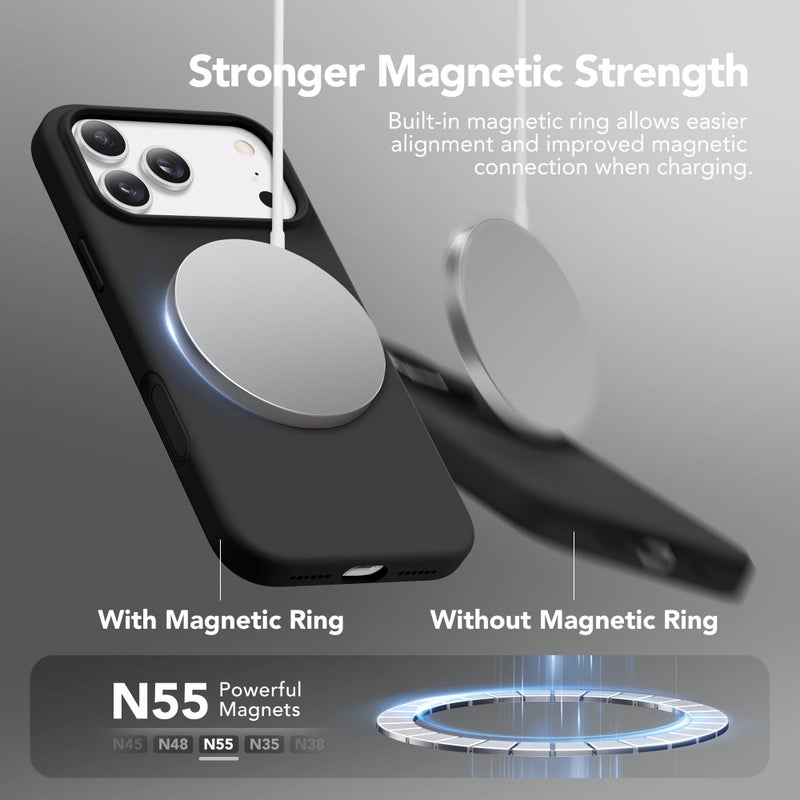 GONEZ Magnetic for iPhone 17 Pro Max Case, Compatible with MagSafe, [Screen Protector + Camera Lens Protector], Liquid Silicone Anti-Scratch Shockproof Protective Phone Case 6.9 inch, Black - Image 3