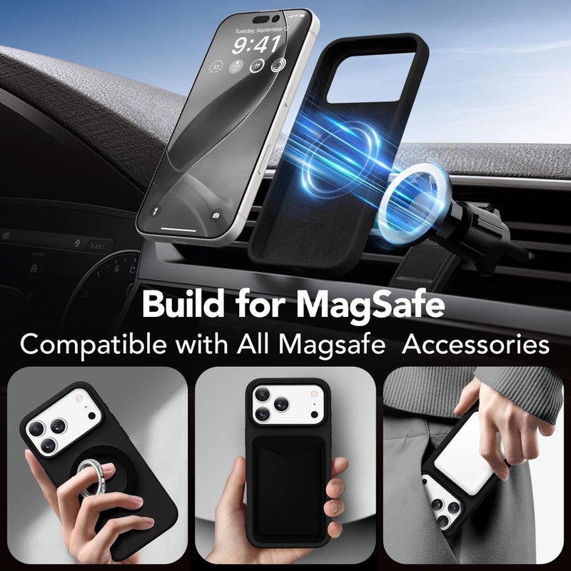 GONEZ Magnetic for iPhone 17 Pro Max Case, Compatible with MagSafe, [Screen Protector + Camera Lens Protector], Liquid Silicone Anti-Scratch Shockproof Protective Phone Case 6.9 inch, Black - Image 4
