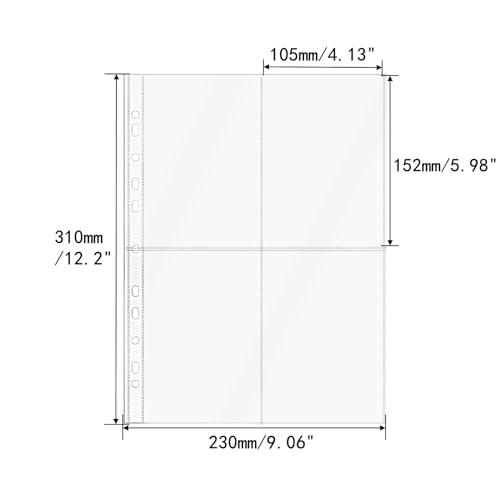 XiowDow 20 Sheets A4 Binder Sleeves Plastic PP Photocard Sleeves 11 Holes 4 Pockets Card Holder Clear Top Loading Page Protectors for 3 Rings Binder Trading Baseball Cards (4 Pockets) - Image 3