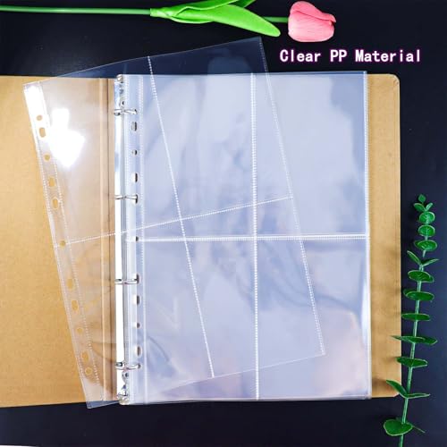 XiowDow 20 Sheets A4 Binder Sleeves Plastic PP Photocard Sleeves 11 Holes 4 Pockets Card Holder Clear Top Loading Page Protectors for 3 Rings Binder Trading Baseball Cards (4 Pockets) - Image 2