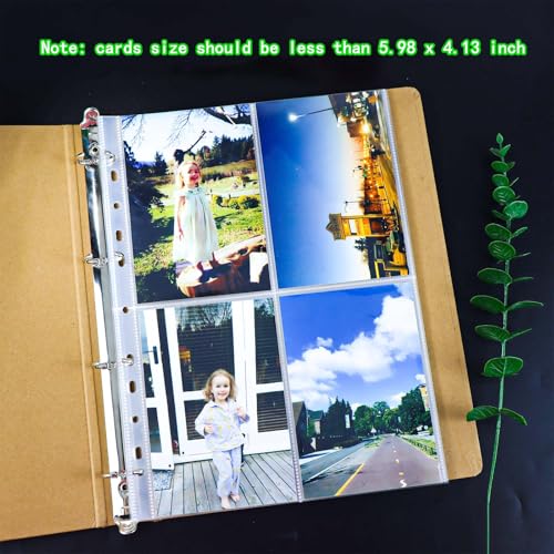 XiowDow 20 Sheets A4 Binder Sleeves Plastic PP Photocard Sleeves 11 Holes 4 Pockets Card Holder Clear Top Loading Page Protectors for 3 Rings Binder Trading Baseball Cards (4 Pockets) - Image 5