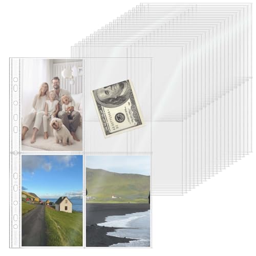 XiowDow 20 Sheets A4 Binder Sleeves Plastic PP Photocard Sleeves 11 Holes 4 Pockets Card Holder Clear Top Loading Page Protectors for 3 Rings Binder Trading Baseball Cards (4 Pockets) - Image 1