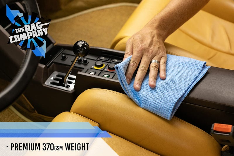 THE RAG COMPANY The Rag Company - Standard Waffle Weave Towels, Microfiber Detailing, Window/Glass and Drying, Wax & Polish, Lint-Free, Streak-Free, 370gsm, 16in x 16in, Light Blue (3-Pack) - Image 5