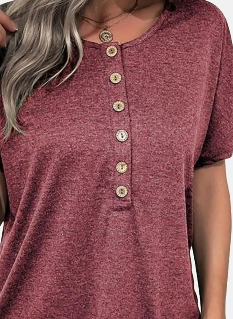 يونيكي Red Solid Short Sleeve Henley T-Shirt