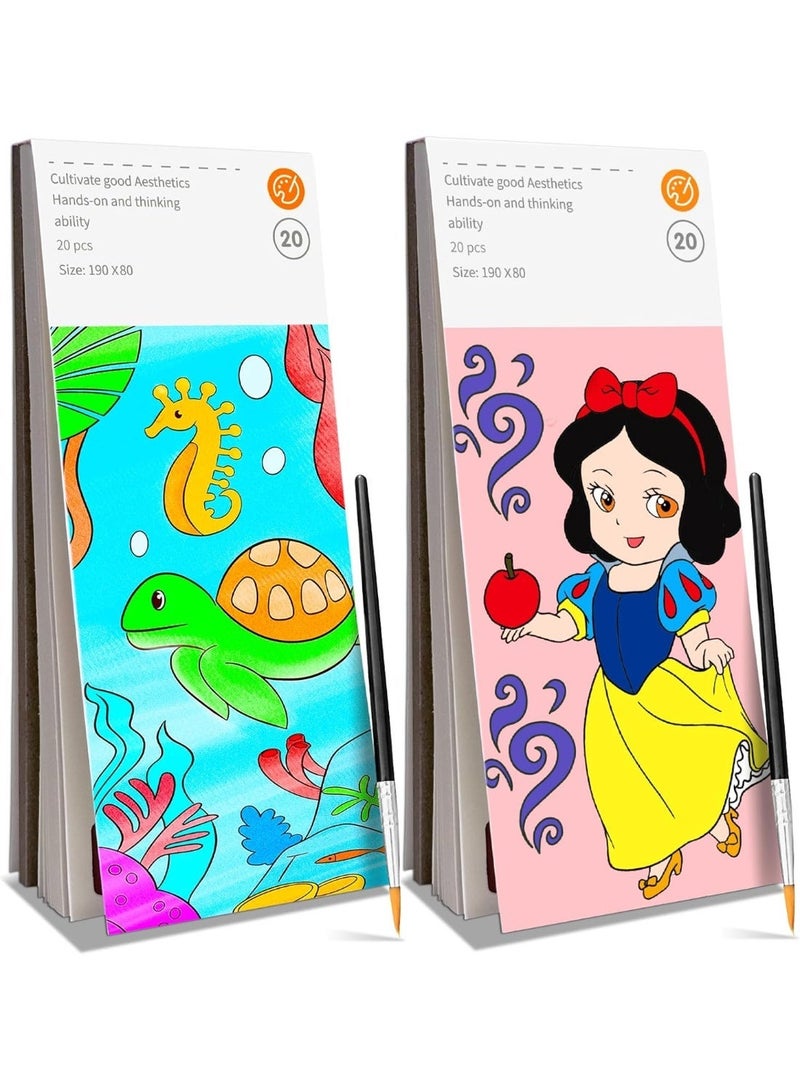 2-Piece Watercolor Coloring Books for Kids, Mess-Free Pocket Watercolor Set for Children, Arts and Crafts Watercolor Kit, Gift for Boys, Girls, and Princesses, Assorted Designs - Image 1