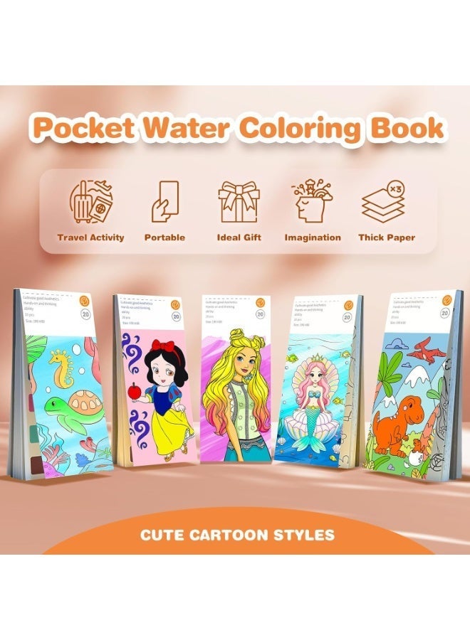 2-Piece Watercolor Coloring Books for Kids, Mess-Free Pocket Watercolor Set for Children, Arts and Crafts Watercolor Kit, Gift for Boys, Girls, and Princesses, Assorted Designs - Image 2
