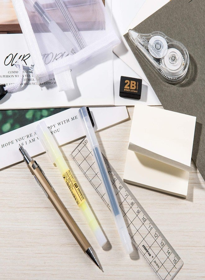 Whaline 10Pcs Japanese Style Pen Set Gel Ballpoint Pen Bag Mechanical Pencil Pencil Lead Correction Tape Sticky Note Rubber Ruler Highlighter Pen for Student Back to School Supplies Office Stationary - Image 5