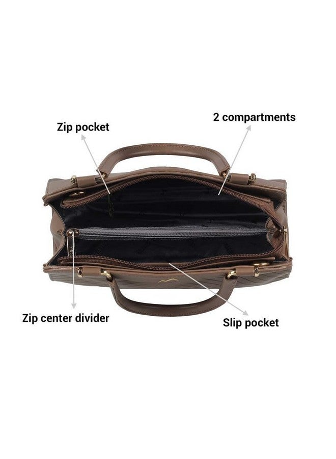 مترو حقيبة كتف نسائية مترو كاجوال بسحاب فاخر من الجلد الصناعي باللون البني الفاتح - Image 3