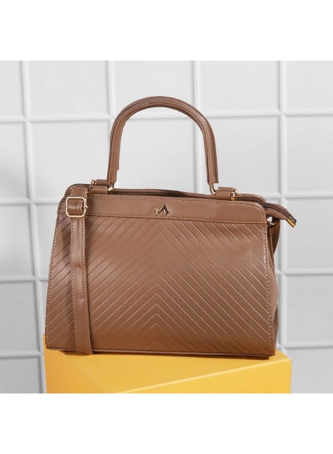 مترو حقيبة كتف نسائية مترو كاجوال بسحاب فاخر من الجلد الصناعي باللون البني الفاتح - Image 2