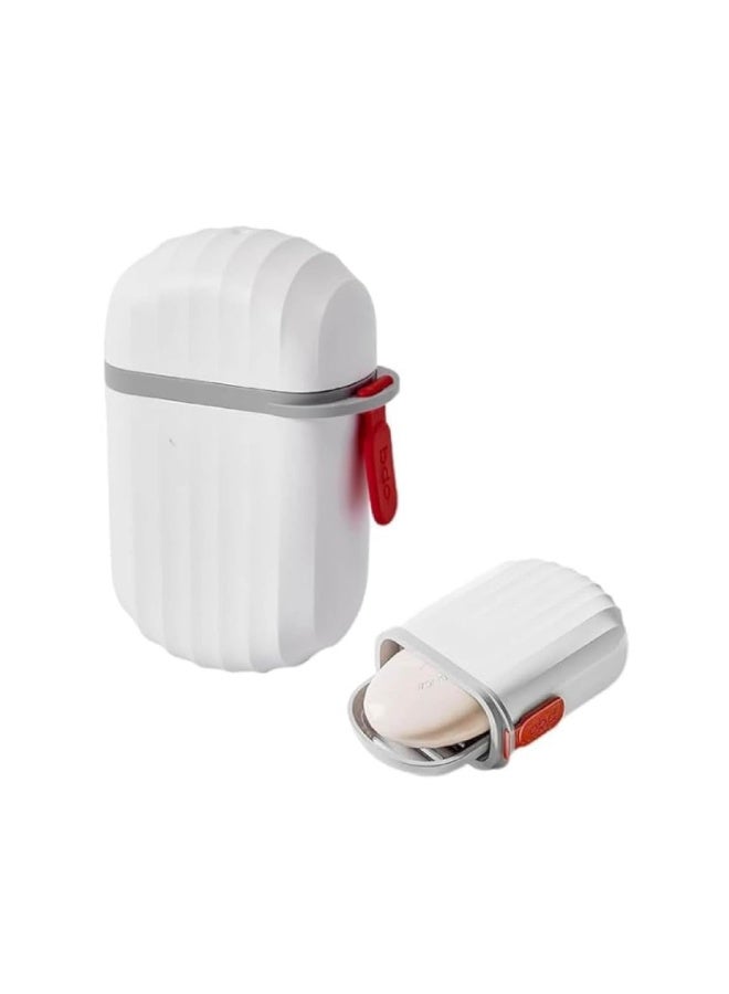 A small, reusable white plastic soap dish with a lid, perfect for the bathroom, gym, hiking, camping, and travel. - Image 1