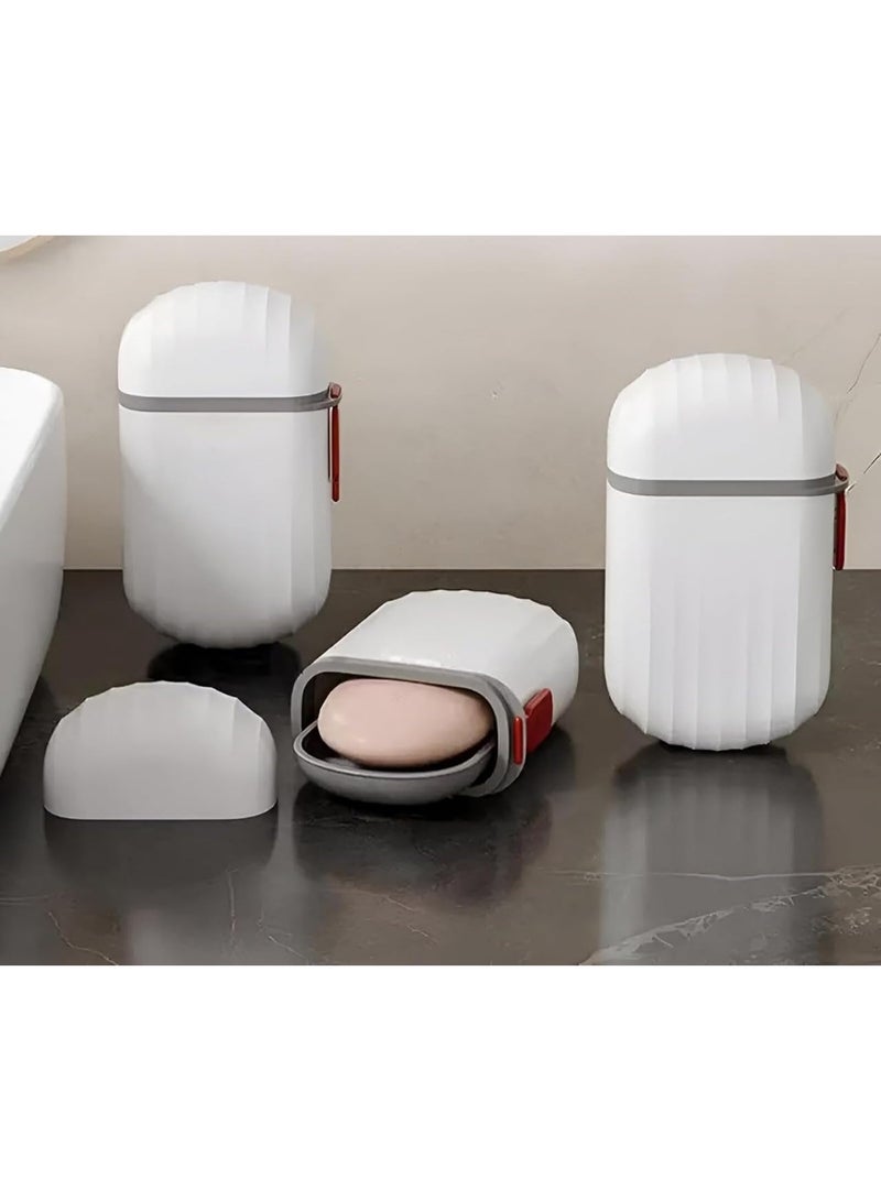 A small, reusable white plastic soap dish with a lid, perfect for the bathroom, gym, hiking, camping, and travel. - Image 2