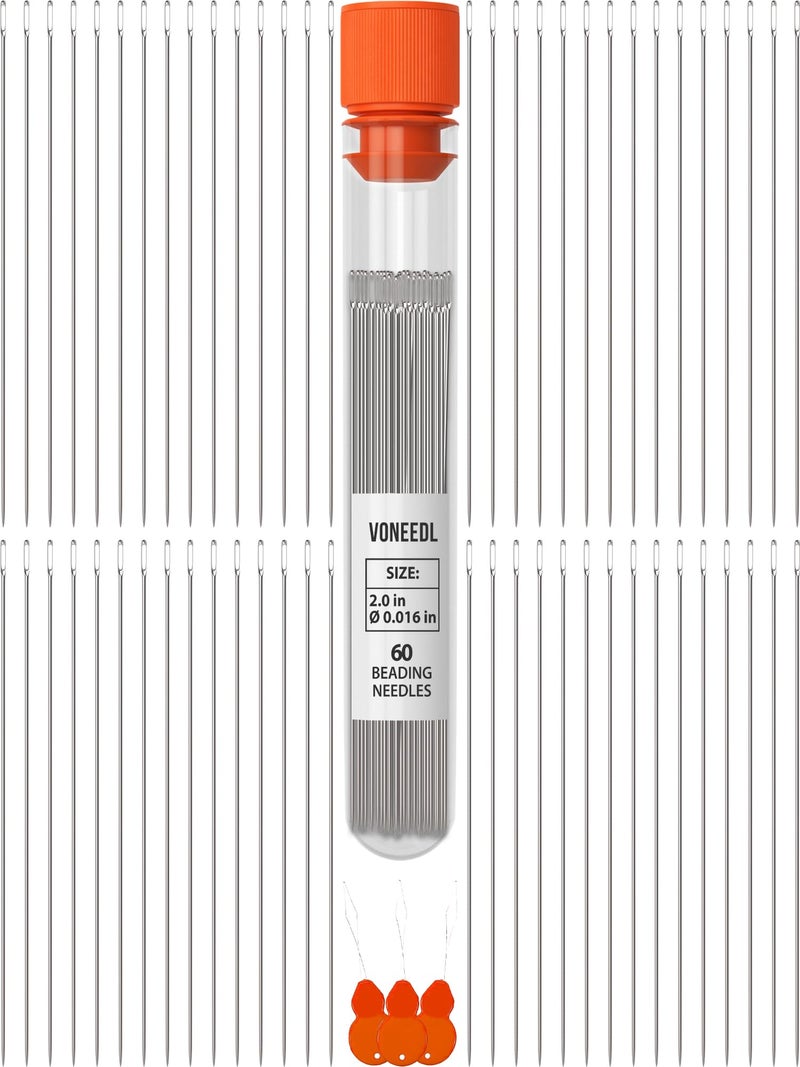 VONEEDL 60 Straight Beading Needles With Convenient Storage Tube Size 11-0.4Mm (0.015In) Extra Fine Thread Needles - Perfect For Bead And Sequin Embroidery  Jewelry Making  Crafting  And Diy - Image 1