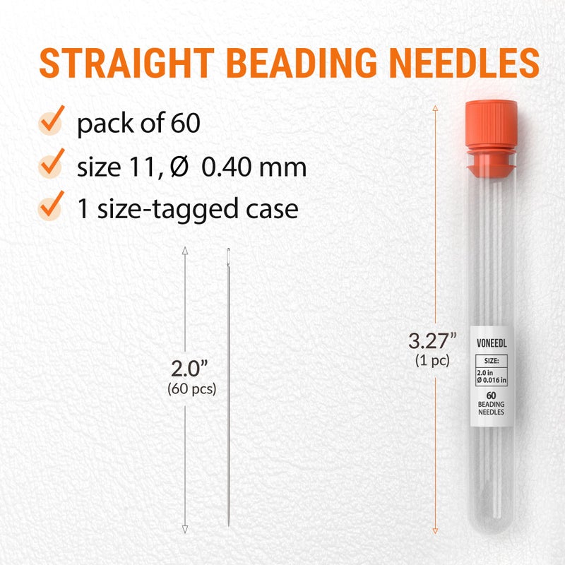 VONEEDL 60 Straight Beading Needles With Convenient Storage Tube Size 11-0.4Mm (0.015In) Extra Fine Thread Needles - Perfect For Bead And Sequin Embroidery  Jewelry Making  Crafting  And Diy - Image 2