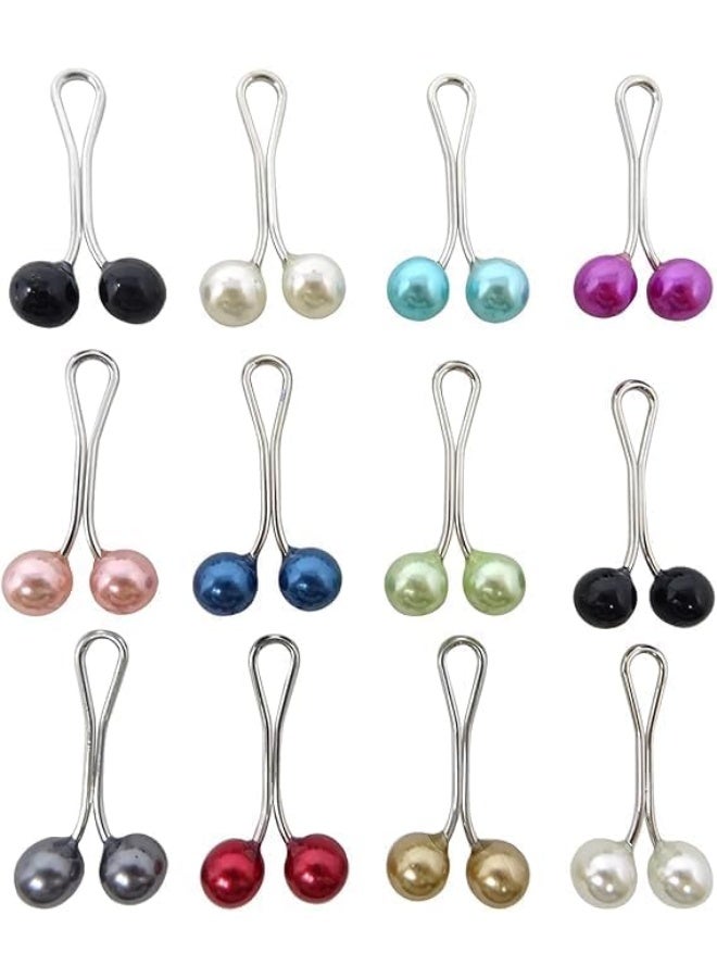 12 Pcs Hijab Pearl Pins Set – Multi-Color Metal Clips - Image 1