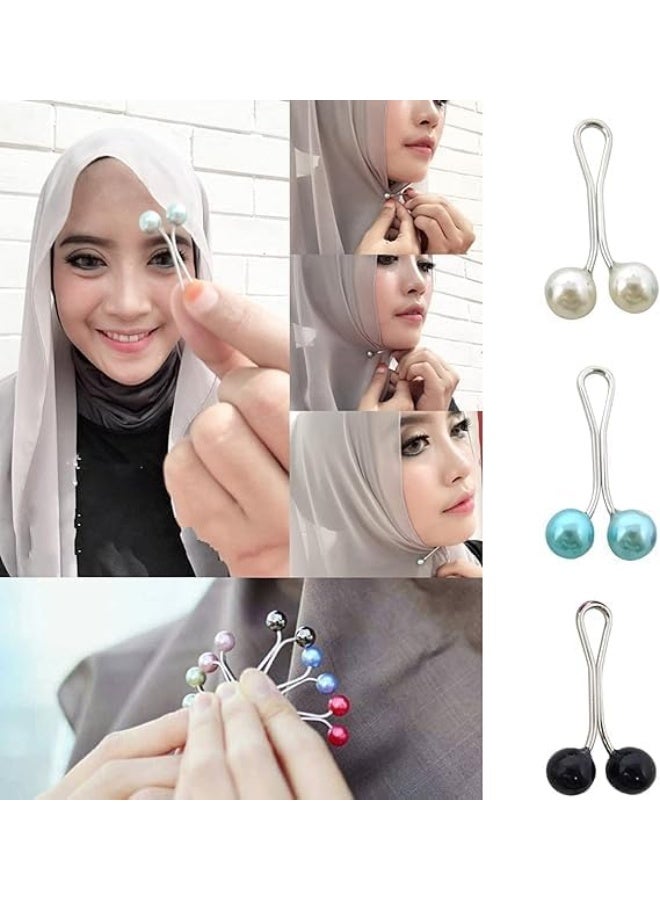12 Pcs Hijab Pearl Pins Set – Multi-Color Metal Clips - Image 2