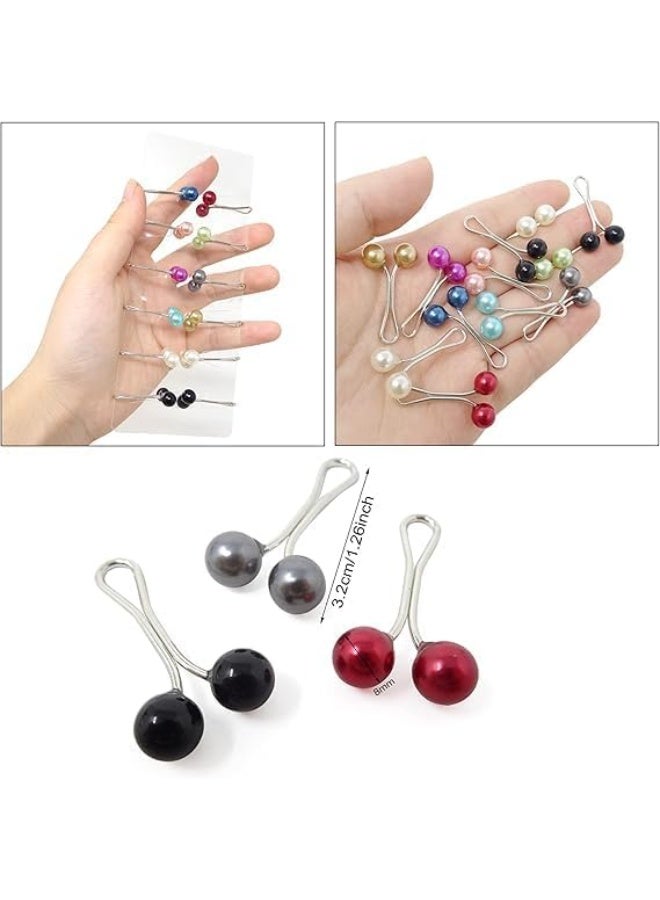 12 Pcs Hijab Pearl Pins Set – Multi-Color Metal Clips - Image 4