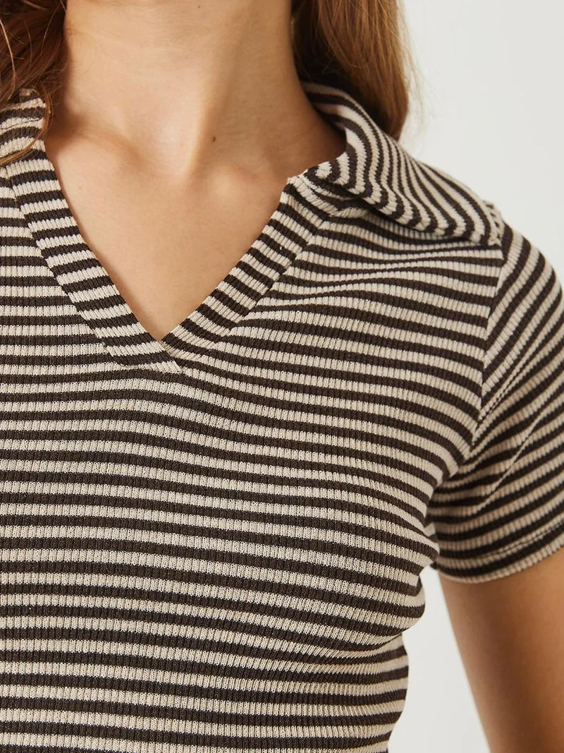 Bianco Lucci Multicolor LUCCI Striped Slim Fit Crop T-Shirt for Women | Best Price UAE